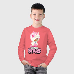 Лонгслив хлопковый детский Leon Unicorn Brawl Stars, цвет: коралловый — фото 2