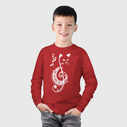 Лонгслив хлопковый детский Котик музыкальный белый цвета красный — фото 2