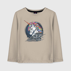 Лонгслив хлопковый детский Единорог Rock, цвет: миндальный