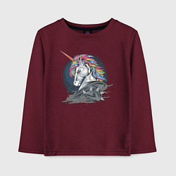 Лонгслив хлопковый детский Единорог Rock, цвет: меланж-бордовый