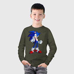 Лонгслив хлопковый детский SONIC, цвет: меланж-хаки — фото 2