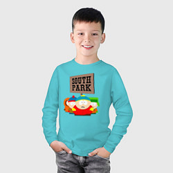 Лонгслив хлопковый детский ЮЖНЫЙ ПАРК, цвет: бирюзовый — фото 2