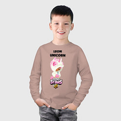 Лонгслив хлопковый детский BRAWL STARS LEON UNICORN, цвет: пыльно-розовый — фото 2