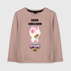 Лонгслив хлопковый детский BRAWL STARS LEON UNICORN, цвет: пыльно-розовый