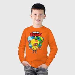 Лонгслив хлопковый детский BRAWL STARS LEON SKINS, цвет: оранжевый — фото 2