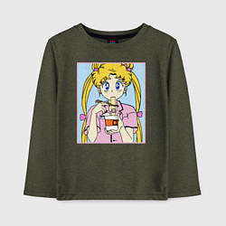 Лонгслив хлопковый детский Sailor Moon Usagi Tsukino, цвет: меланж-хаки