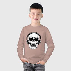 Лонгслив хлопковый детский Skull Music lover, цвет: пыльно-розовый — фото 2