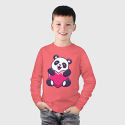 Лонгслив хлопковый детский Панда love, цвет: коралловый — фото 2
