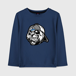 Лонгслив хлопковый детский Панда в кепке, цвет: тёмно-синий