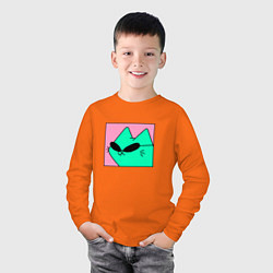 Лонгслив хлопковый детский Кот в очках, цвет: оранжевый — фото 2