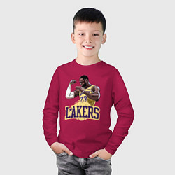 Лонгслив хлопковый детский LeBron - Lakers, цвет: маджента — фото 2