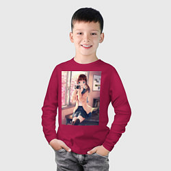 Лонгслив хлопковый детский Фотограф-тян, цвет: маджента — фото 2