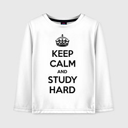 Лонгслив хлопковый детский Keep Calm & Study Hard, цвет: белый