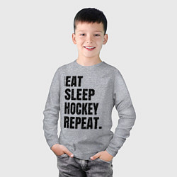 Лонгслив хлопковый детский EAT SLEEP HOCKEY REPEAT, цвет: меланж — фото 2