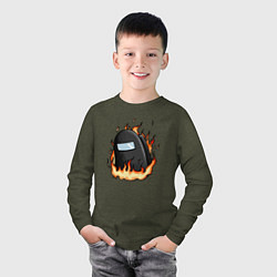 Лонгслив хлопковый детский Among Us fire, цвет: меланж-хаки — фото 2