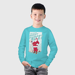 Лонгслив хлопковый детский Санта со списком плохишей, цвет: бирюзовый — фото 2