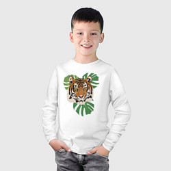 Лонгслив хлопковый детский Тигр в джунглях, цвет: белый — фото 2