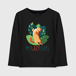 Лонгслив хлопковый детский Ленивый Кот Мои ленивые дни, цвет: черный