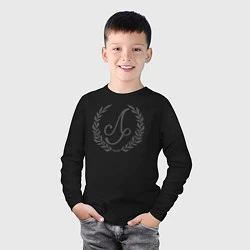 Лонгслив хлопковый детский Монограмма с буквой Л, цвет: черный — фото 2