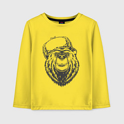 Лонгслив хлопковый детский Русский медведь в зимней шапке, цвет: желтый