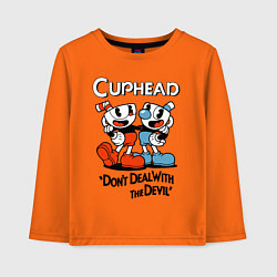 Лонгслив хлопковый детский Cuphead, Dont deal with devil, цвет: оранжевый