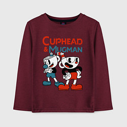 Лонгслив хлопковый детский Cuphead & Mugman, цвет: меланж-бордовый
