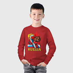 Лонгслив хлопковый детский Хоккей Россия, цвет: красный — фото 2