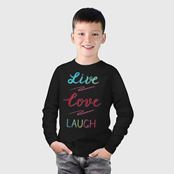 Лонгслив хлопковый детский Live love laugh, Живи, люби, цвет: черный — фото 2