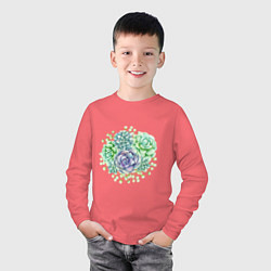 Лонгслив хлопковый детский Рисунок суккуленты, цвет: коралловый — фото 2