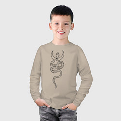 Лонгслив хлопковый детский Лунная змея, цвет: миндальный — фото 2
