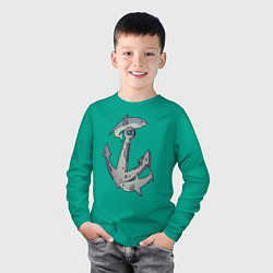 Лонгслив хлопковый детский Sharks around the anchor, цвет: зеленый — фото 2