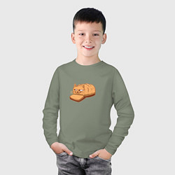 Лонгслив хлопковый детский Кот хлеб - Bread Cat, цвет: авокадо — фото 2