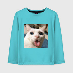 Лонгслив хлопковый детский Мем про кота, цвет: бирюзовый
