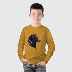 Лонгслив хлопковый детский Черный волк, цвет: горчичный — фото 2