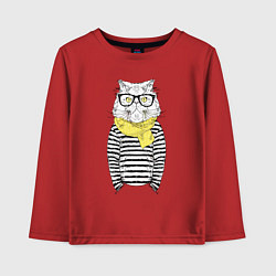 Лонгслив хлопковый детский Hipster Cat, цвет: красный