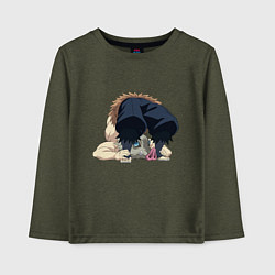 Лонгслив хлопковый детский Клинок, рассекающий демонов, цвет: меланж-хаки