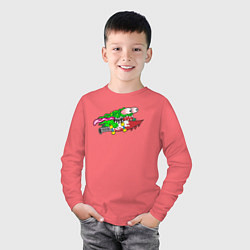 Лонгслив хлопковый детский Лизун на скейте, цвет: коралловый — фото 2