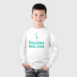 Лонгслив хлопковый детский Вакцина спасает жизни, цвет: белый — фото 2