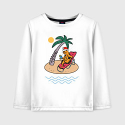 Лонгслив хлопковый детский Котик встречает НГ на пляже, цвет: белый