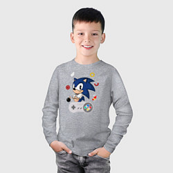 Лонгслив хлопковый детский Соник с джостиком, цвет: меланж — фото 2