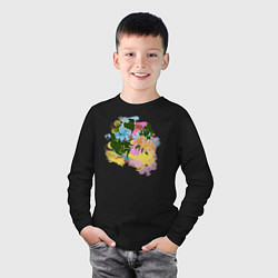 Лонгслив хлопковый детский Цветы акварель, цвет: черный — фото 2