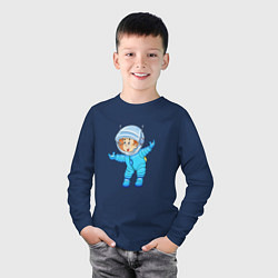 Лонгслив хлопковый детский Счастливый космонавт, цвет: тёмно-синий — фото 2