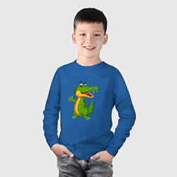 Лонгслив хлопковый детский Зеленый крокодильчик машет, цвет: синий — фото 2