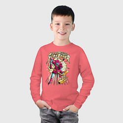 Лонгслив хлопковый детский Скелетон хоккеист, цвет: коралловый — фото 2
