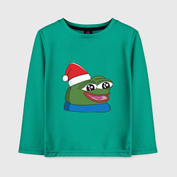 Лонгслив хлопковый детский Pepe, pepe happy, Пепе хеппи, pepe happy new year, цвет: зеленый