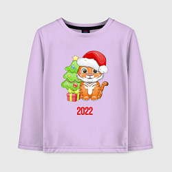 Лонгслив хлопковый детский Тигренок 2022 Новый год, цвет: лаванда