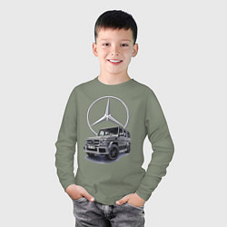 Лонгслив хлопковый детский Mercedes Gelendwagen G63 AMG G-class G400d, цвет: авокадо — фото 2