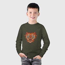 Лонгслив хлопковый детский Tiger Fire, цвет: меланж-хаки — фото 2