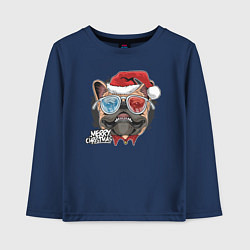 Лонгслив хлопковый детский Christmas Dog, цвет: тёмно-синий