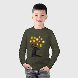 Лонгслив хлопковый детский Рождественские огни, цвет: меланж-хаки — фото 2
